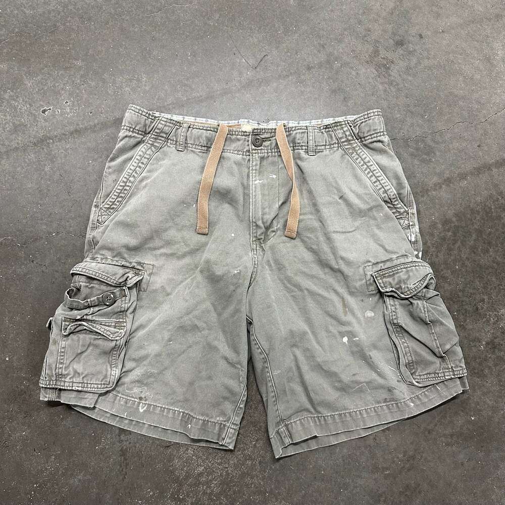 Faded Glory Paratrooper Cargo Shorts Size 38 Baggy Distressed Paint Splatter Y2K